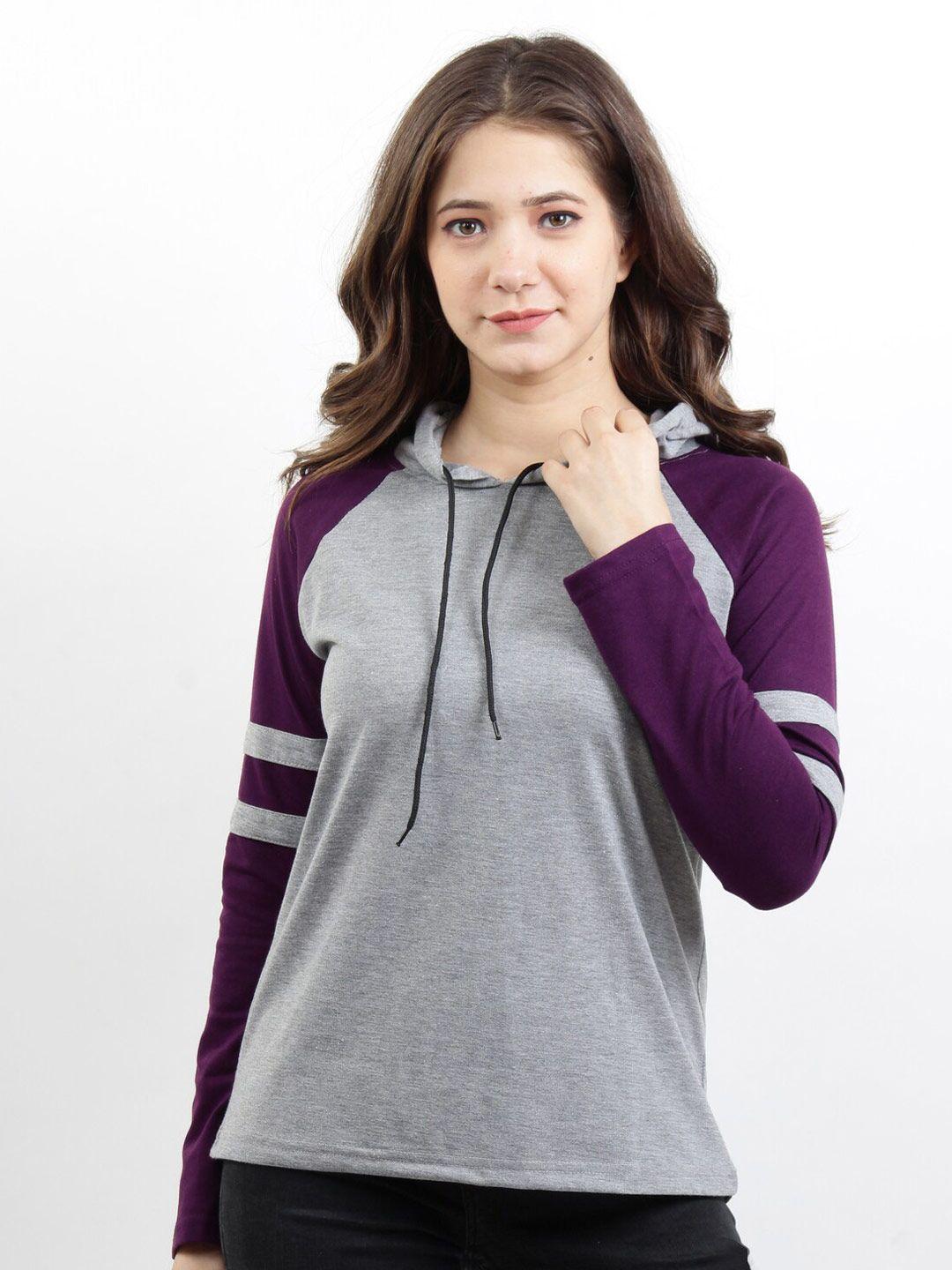 base 41 women purple & grey colourblocked slim fit t-shirt