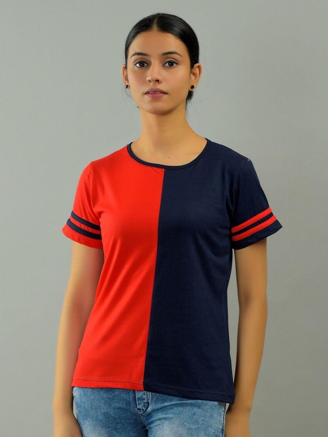 base 41 women red colourblocked slim fit t-shirt