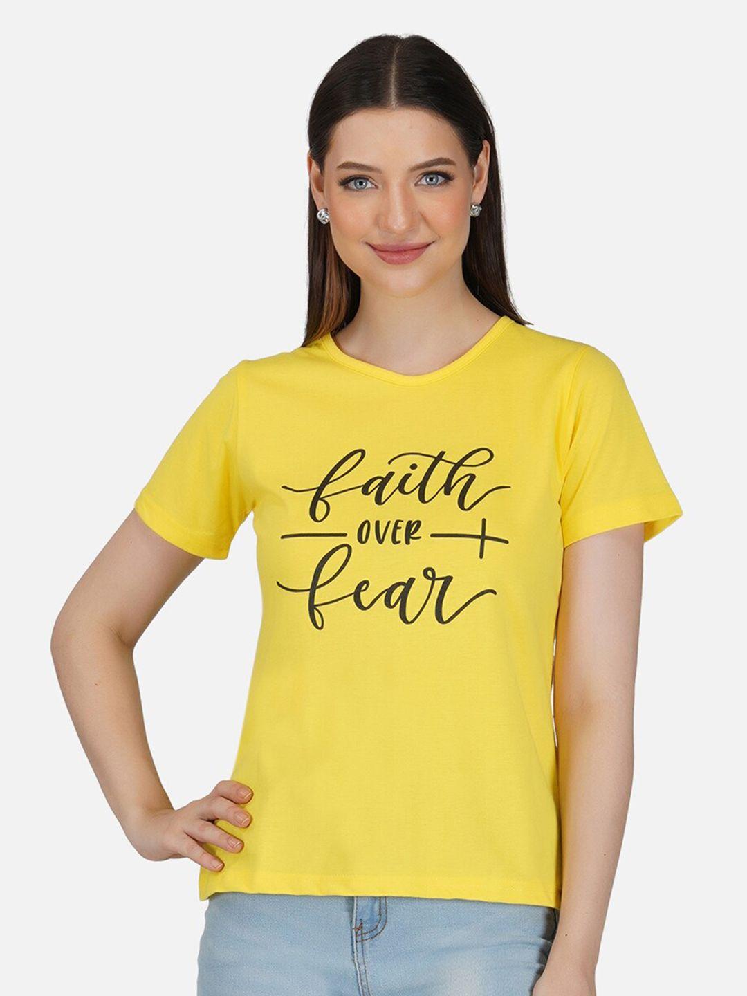 base 41 women yellow typography printed slim fit t-shirt