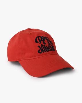 baseball cap with embroidered text