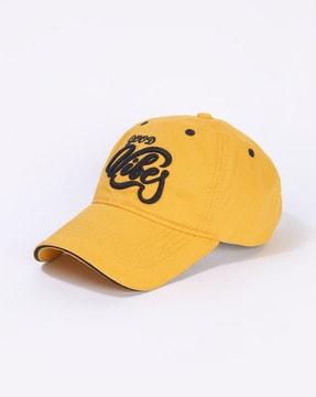 baseball cap with embroidered text