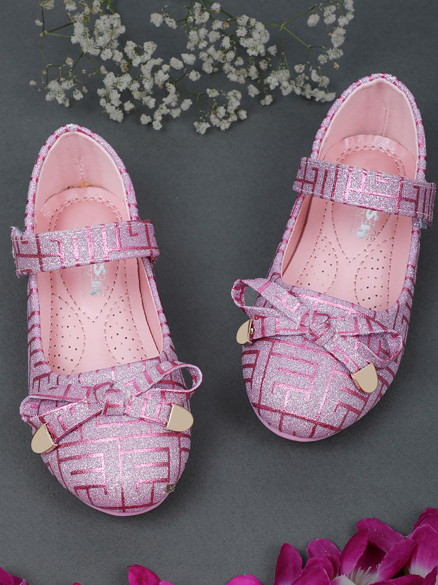 bash kids embellished shimmer with bow mary jane ballerinas pink