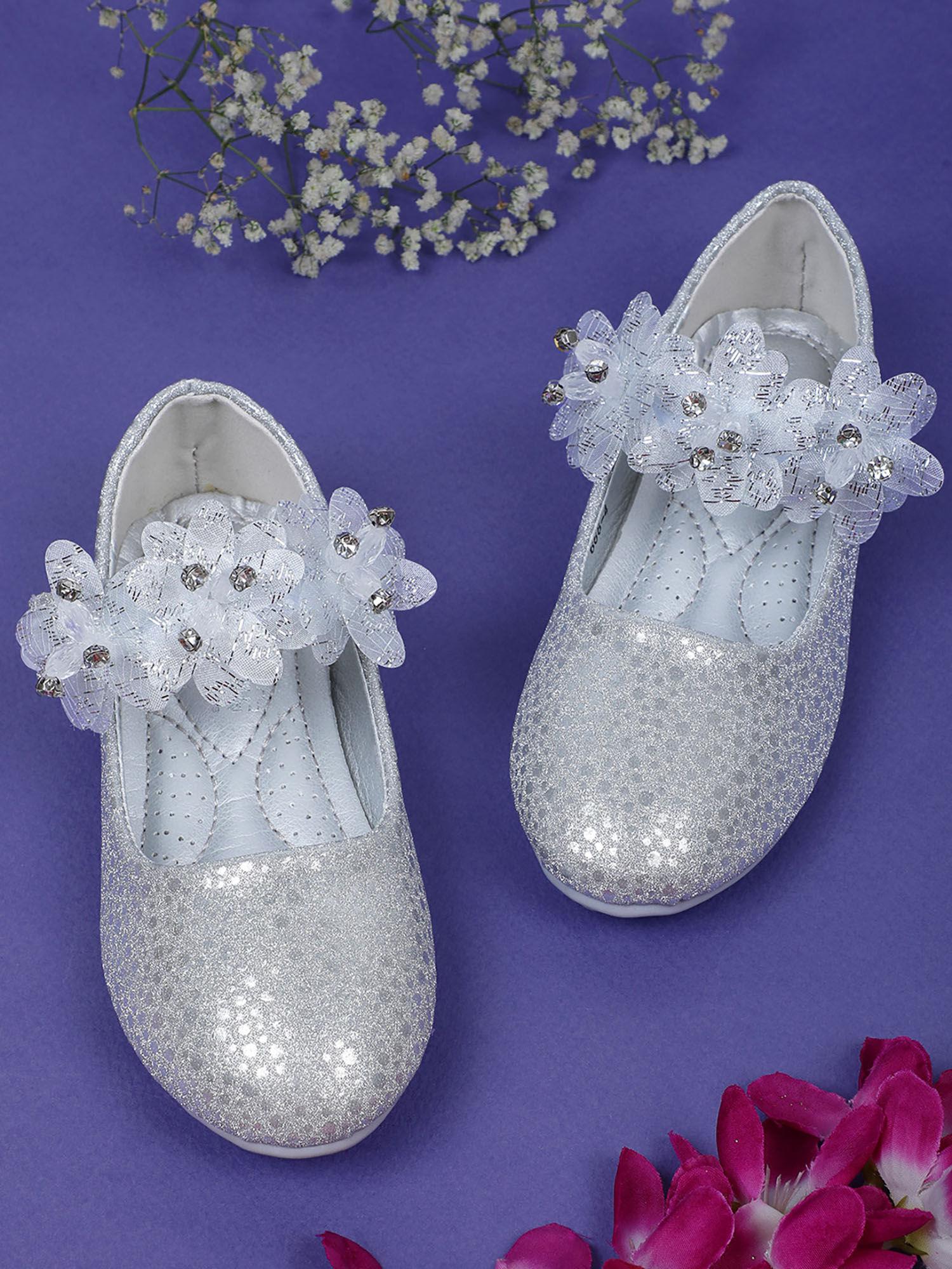 bash kids princess floral party mary jane ballerinas silver