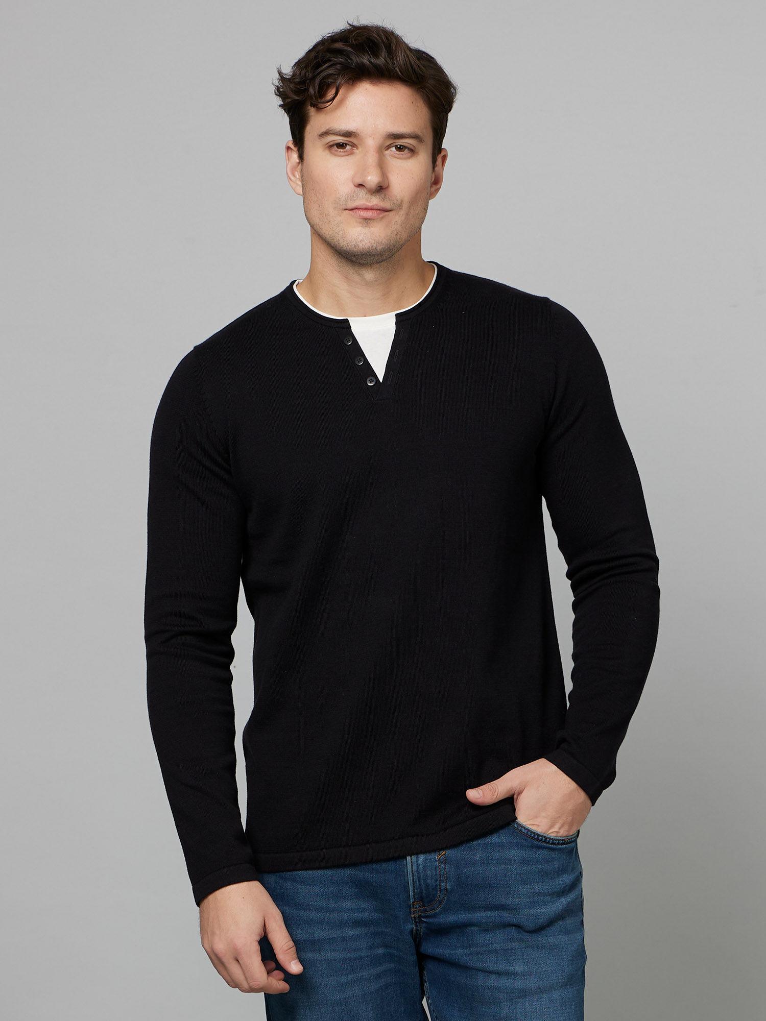 basic solid black long sleeves mandarin neck sweater
