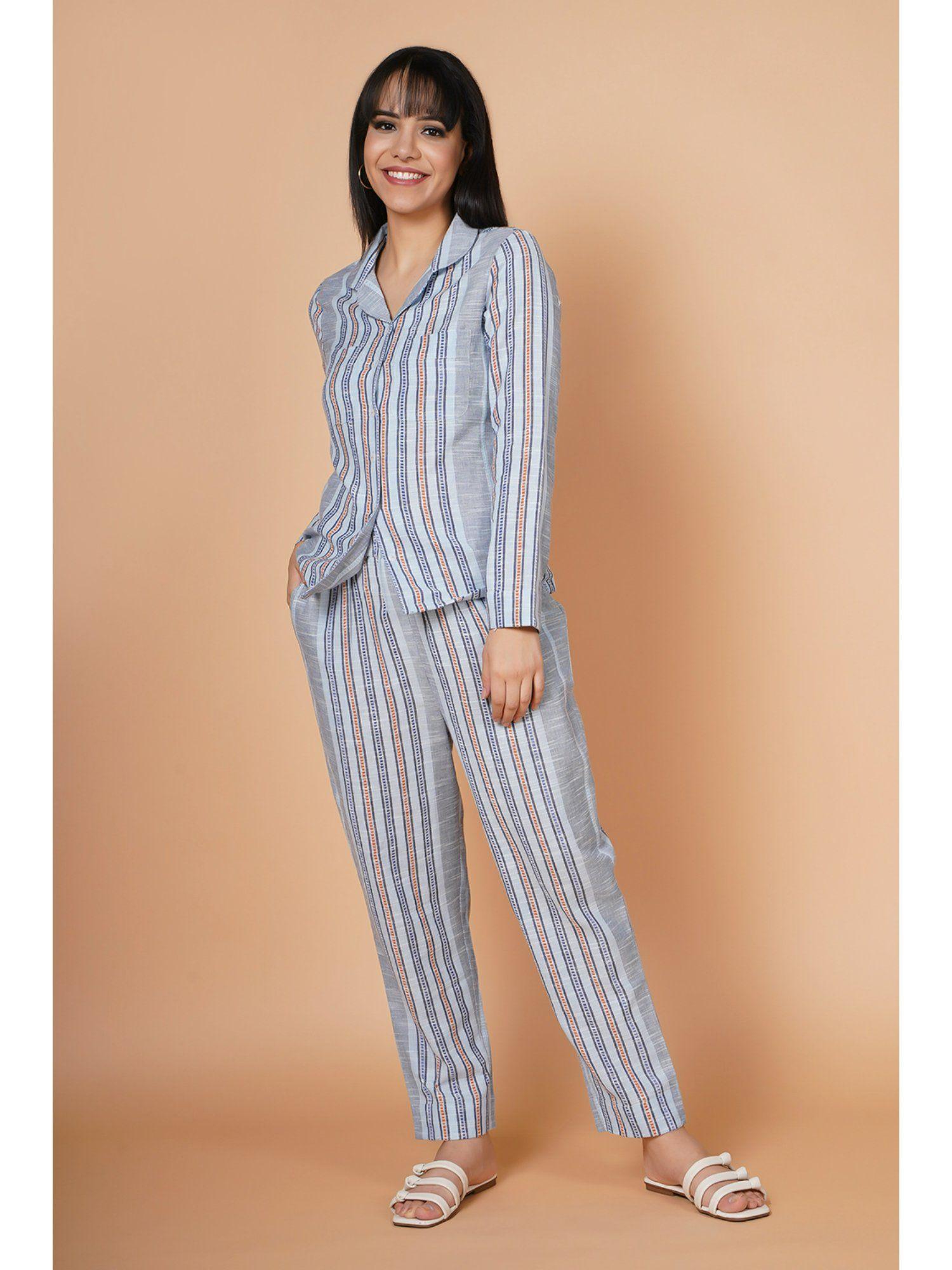 basic cloudy grey striped loungewear (set of 2)