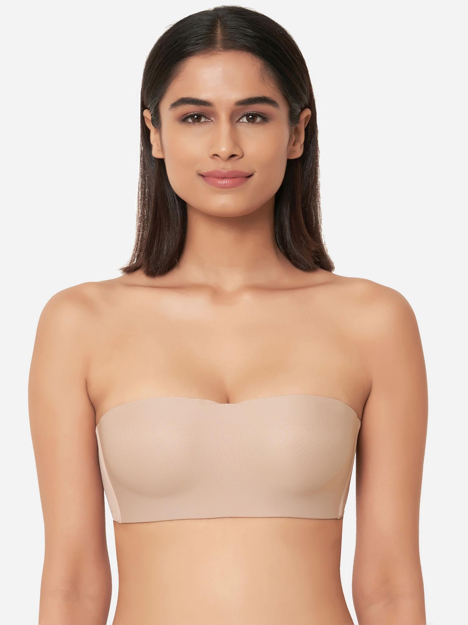 basic mold padded non-wired half cup strapless t-shirt bra - beige
