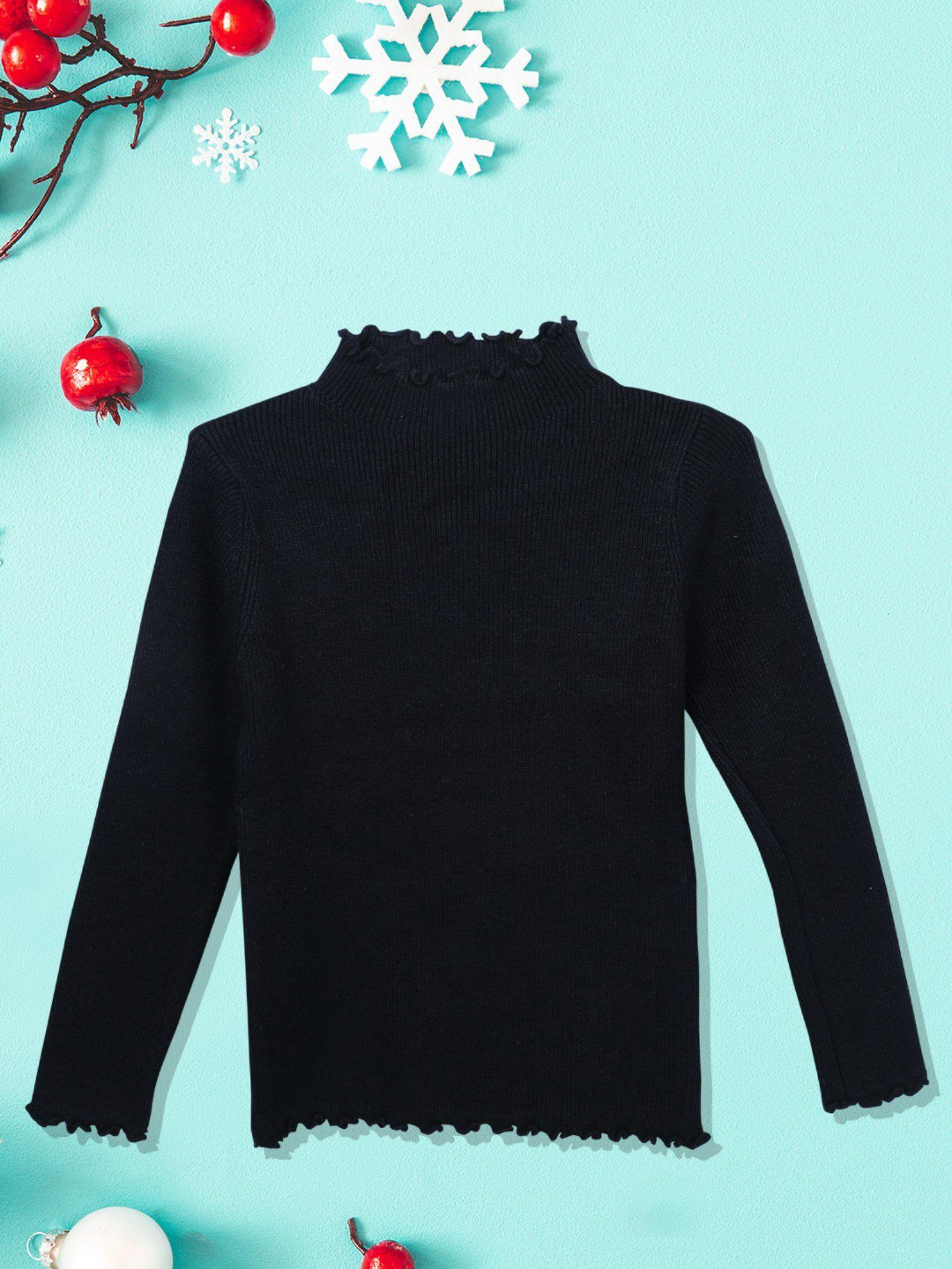 basic ribbed premium full sleeves knitted kids sweater black