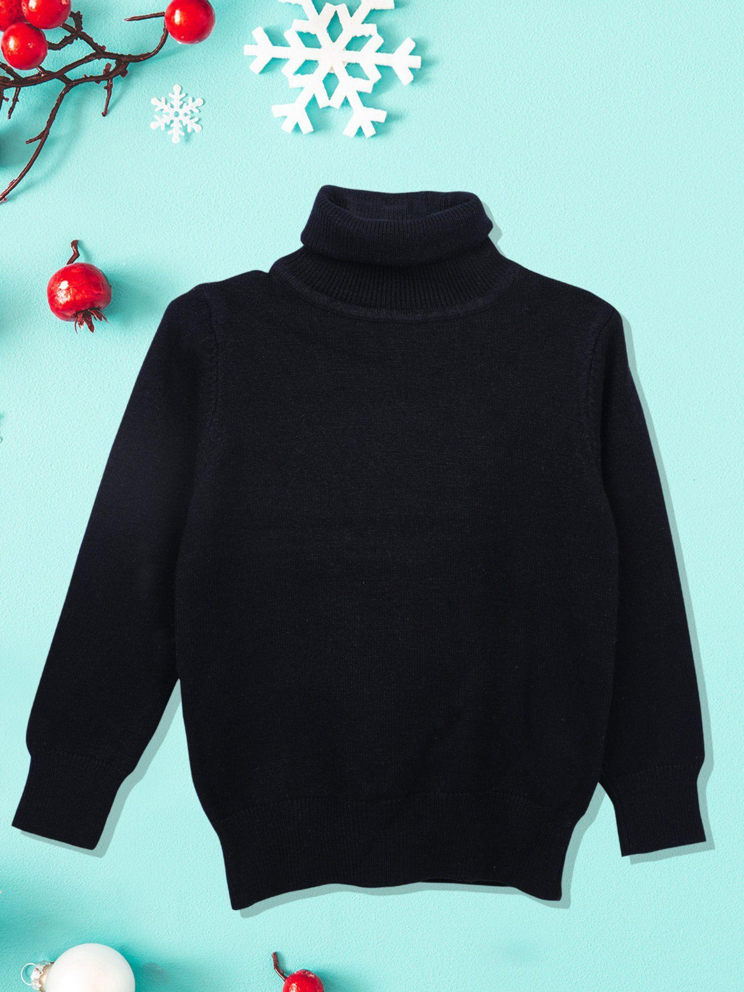 basic ribbed premium full sleeves knitted kids sweater black