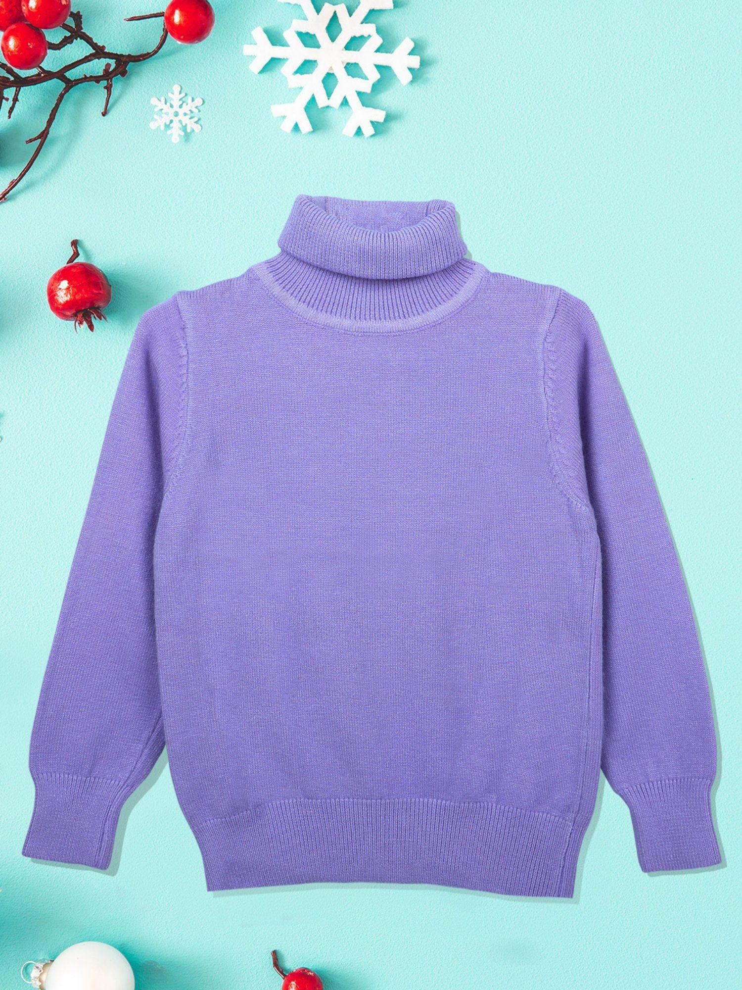 basic ribbed premium full sleeves knitted kids sweater purple