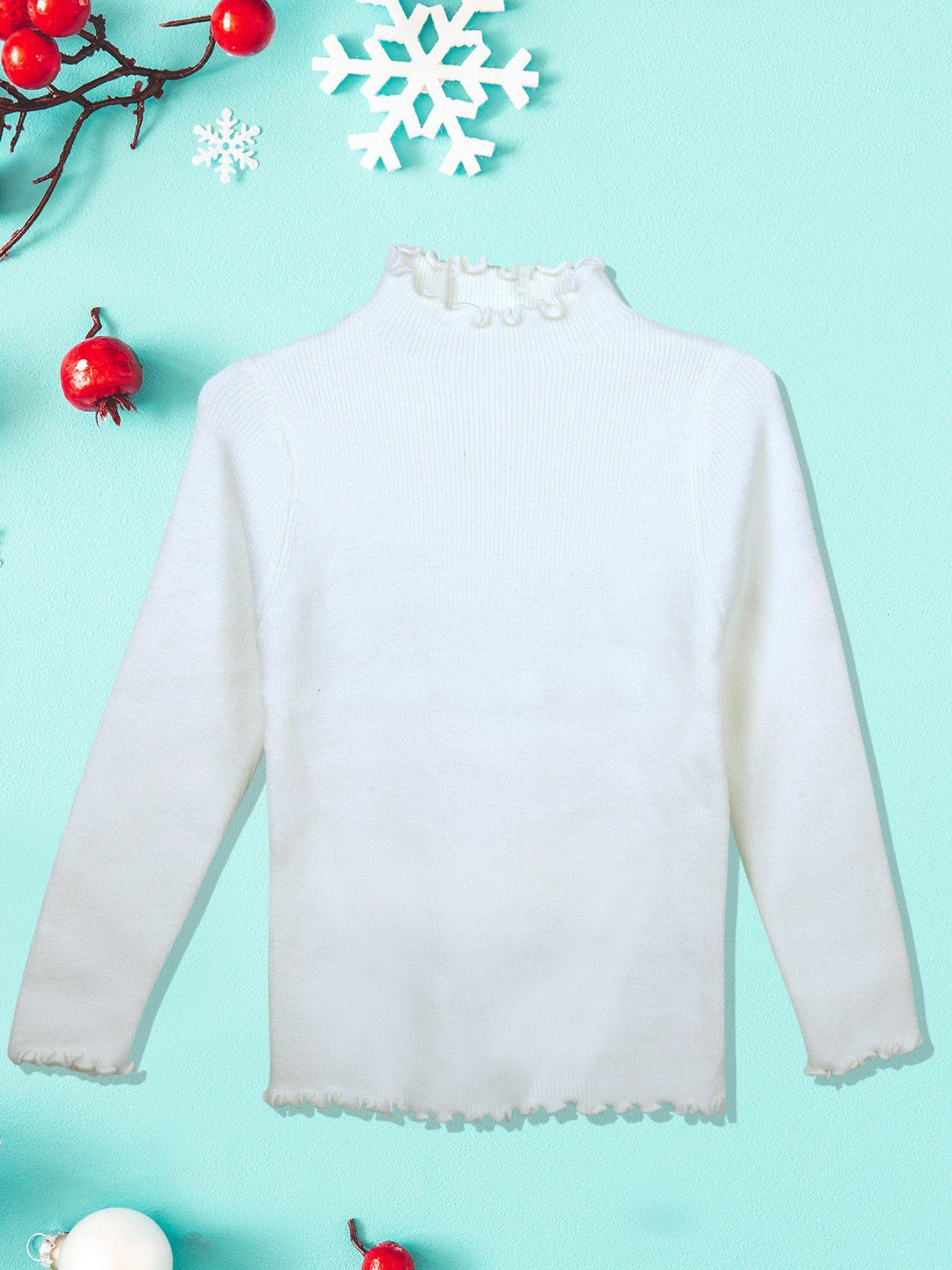 basic ribbed premium full sleeves knitted kids sweater white