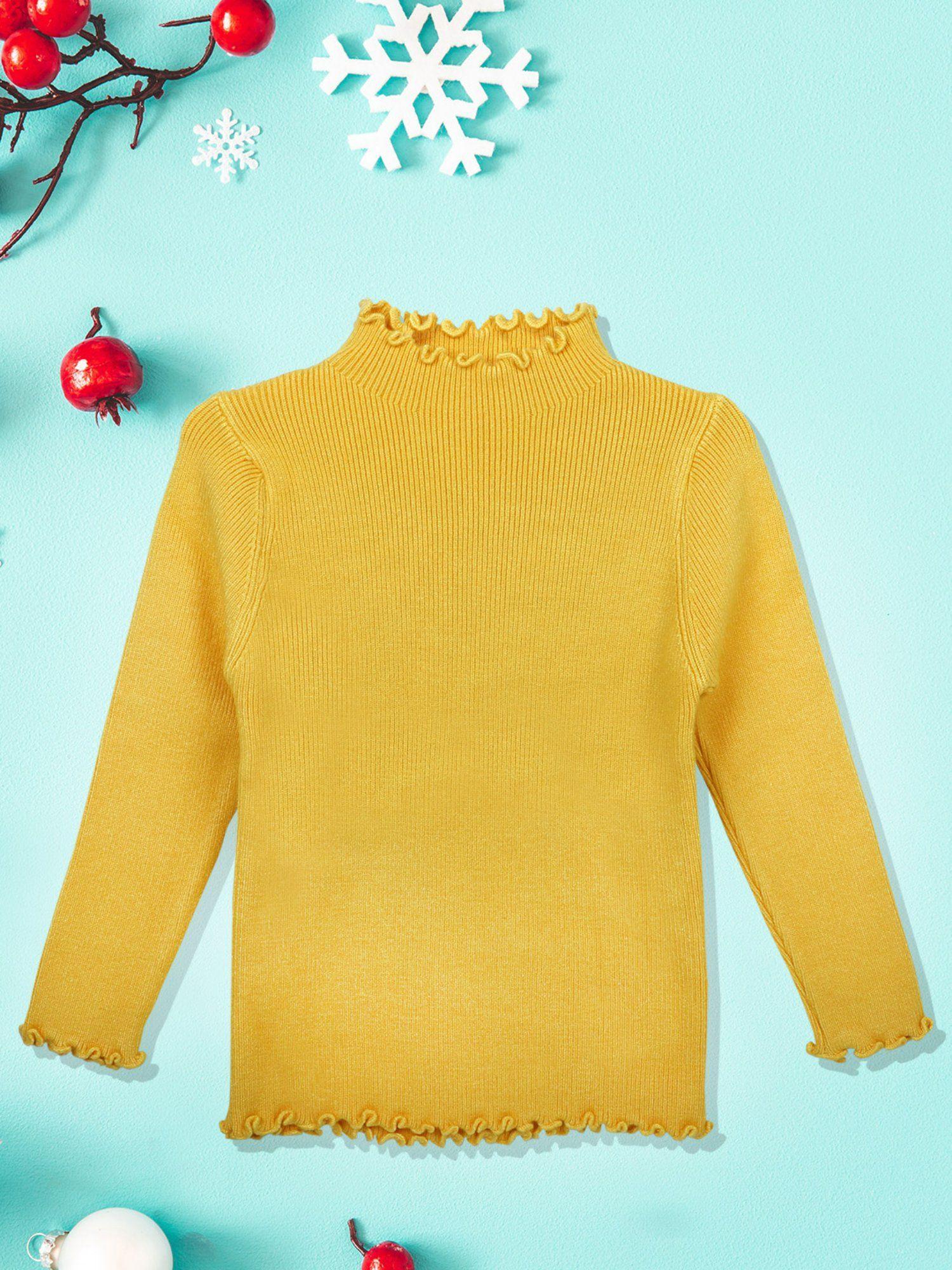 basic ribbed premium full sleeves knitted kids sweater yellow