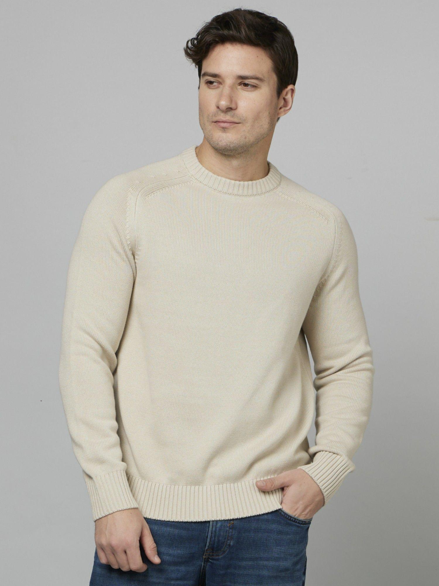 basic solid beige long sleeves round neck sweater