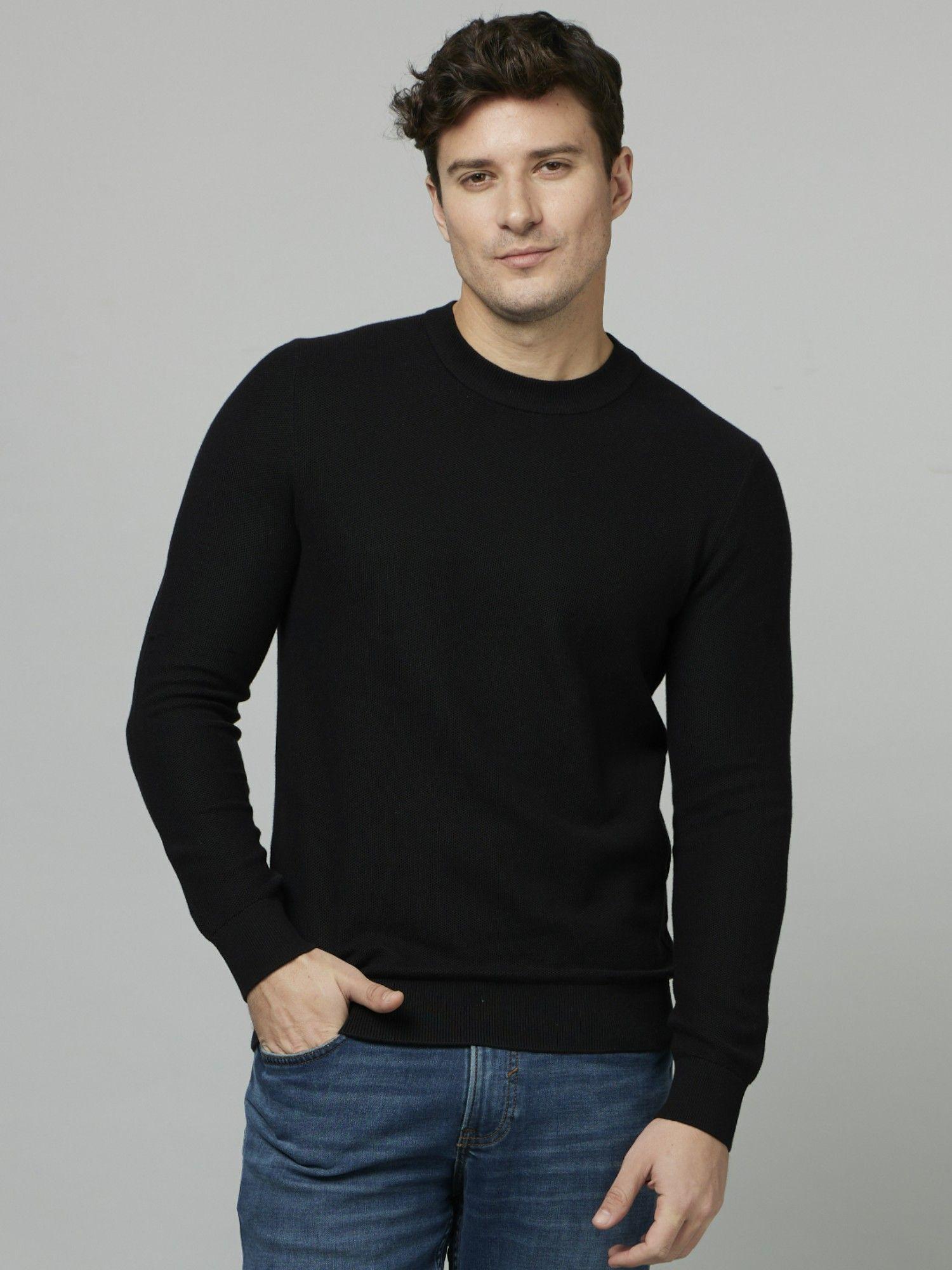 basic solid black long sleeves round neck sweater