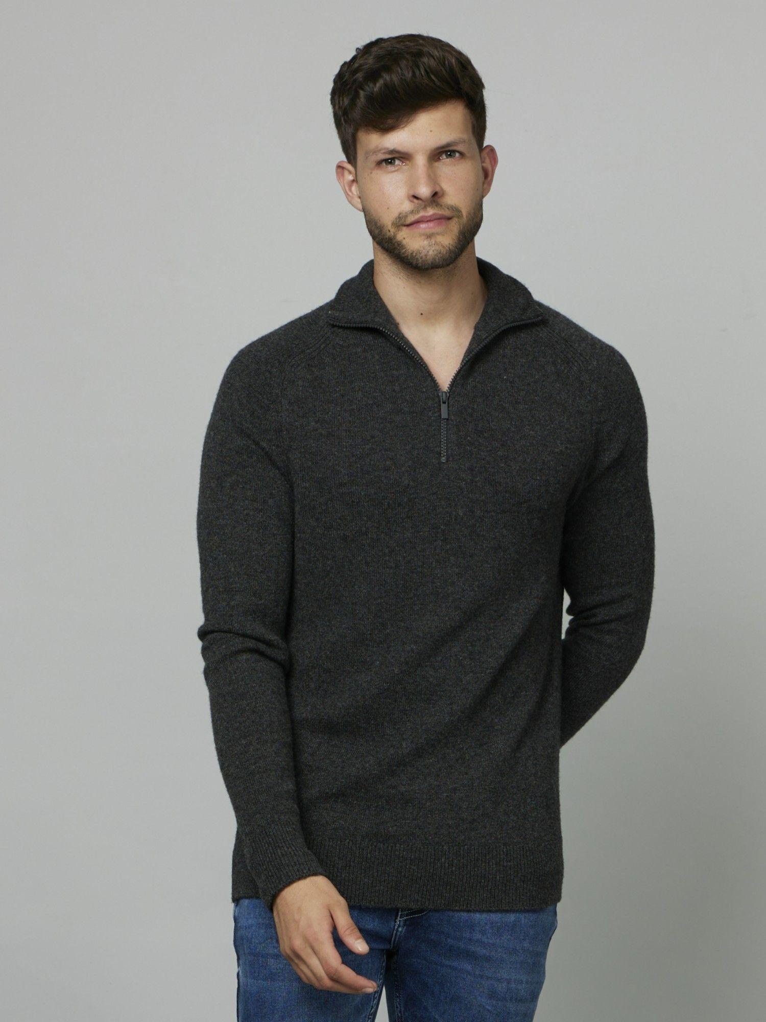 basic solid charcoal long sleeves sweater