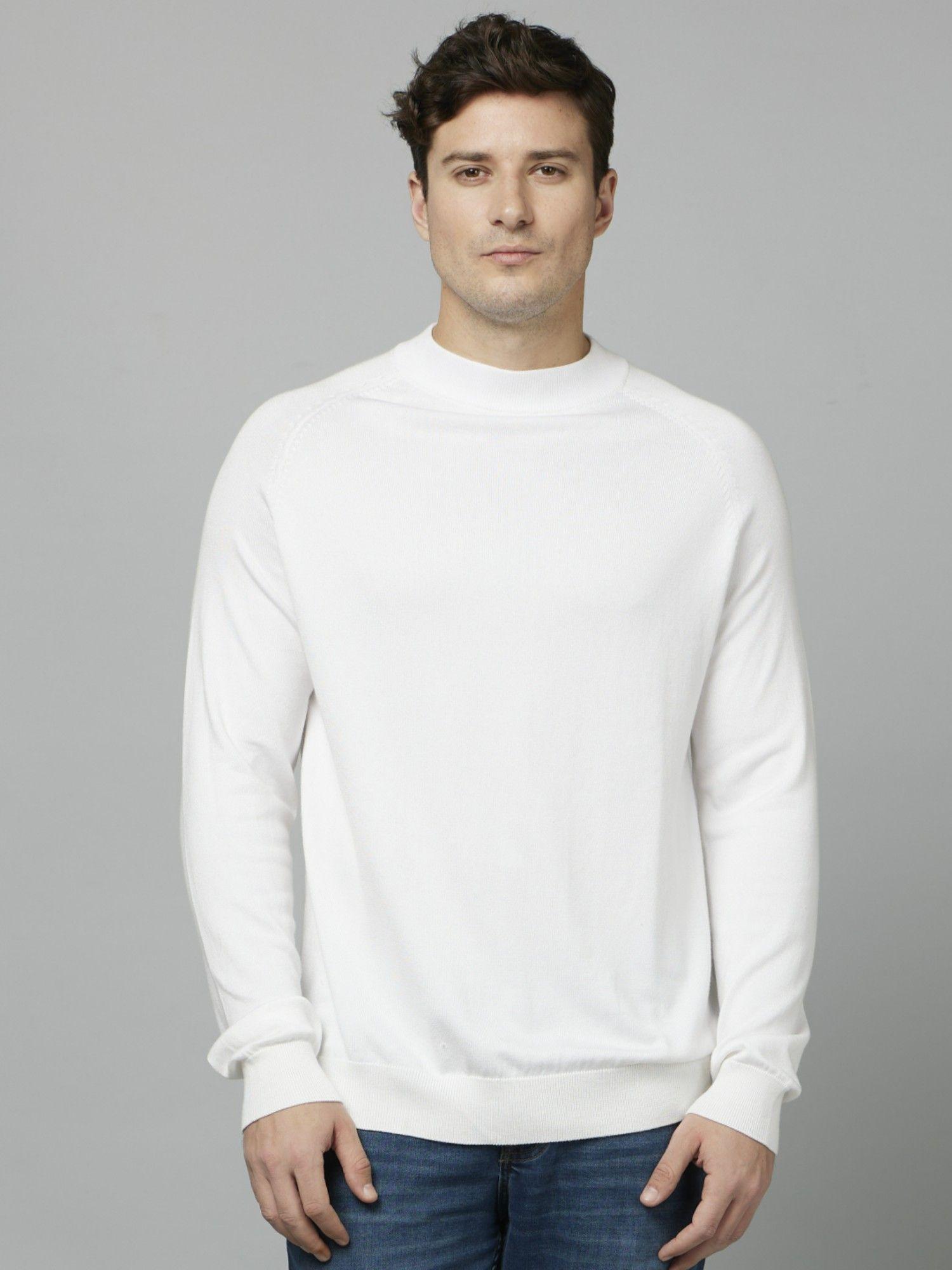 basic solid white long sleeves round neck sweater