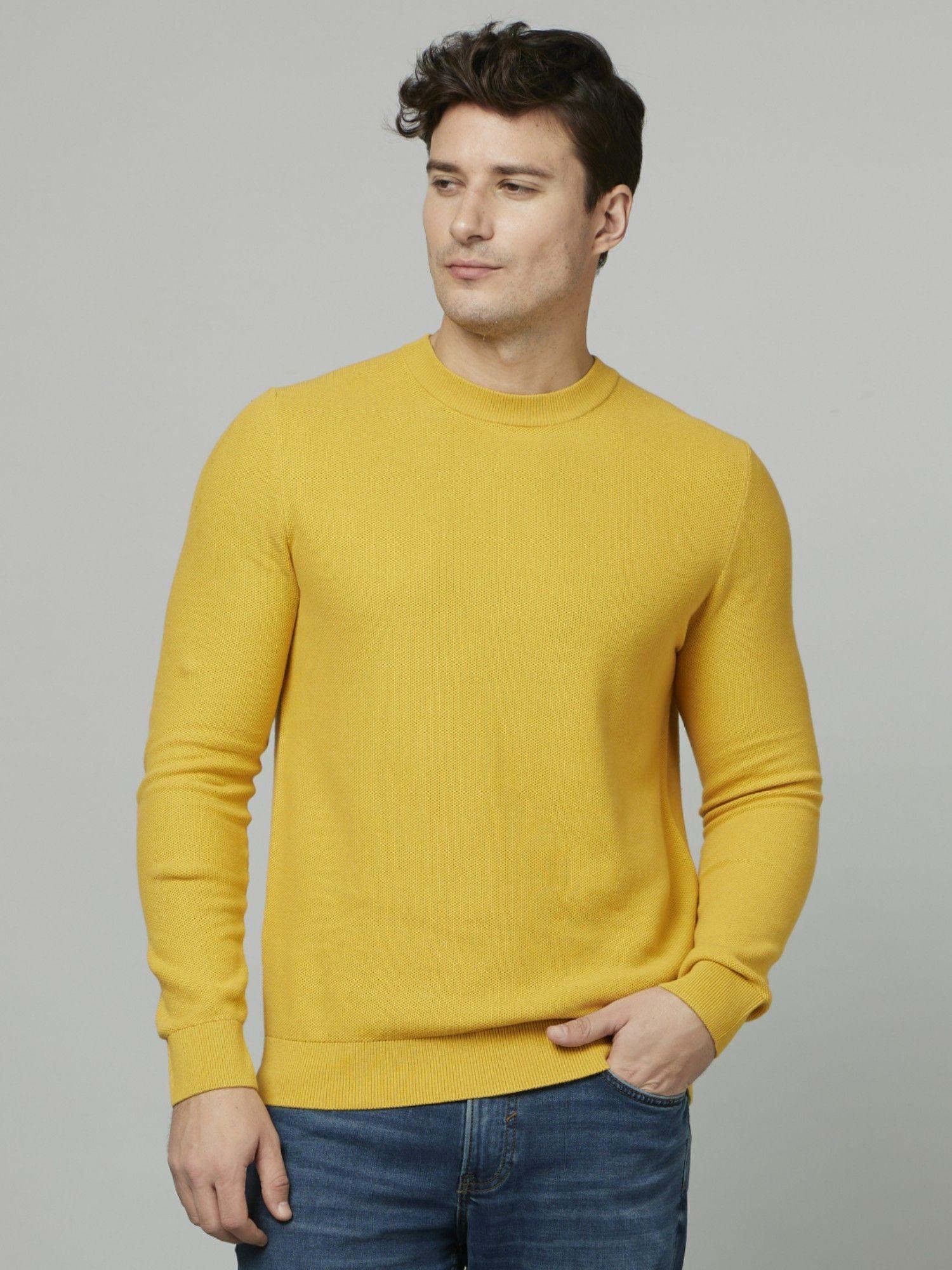 basic solid yellow long sleeves round neck sweater