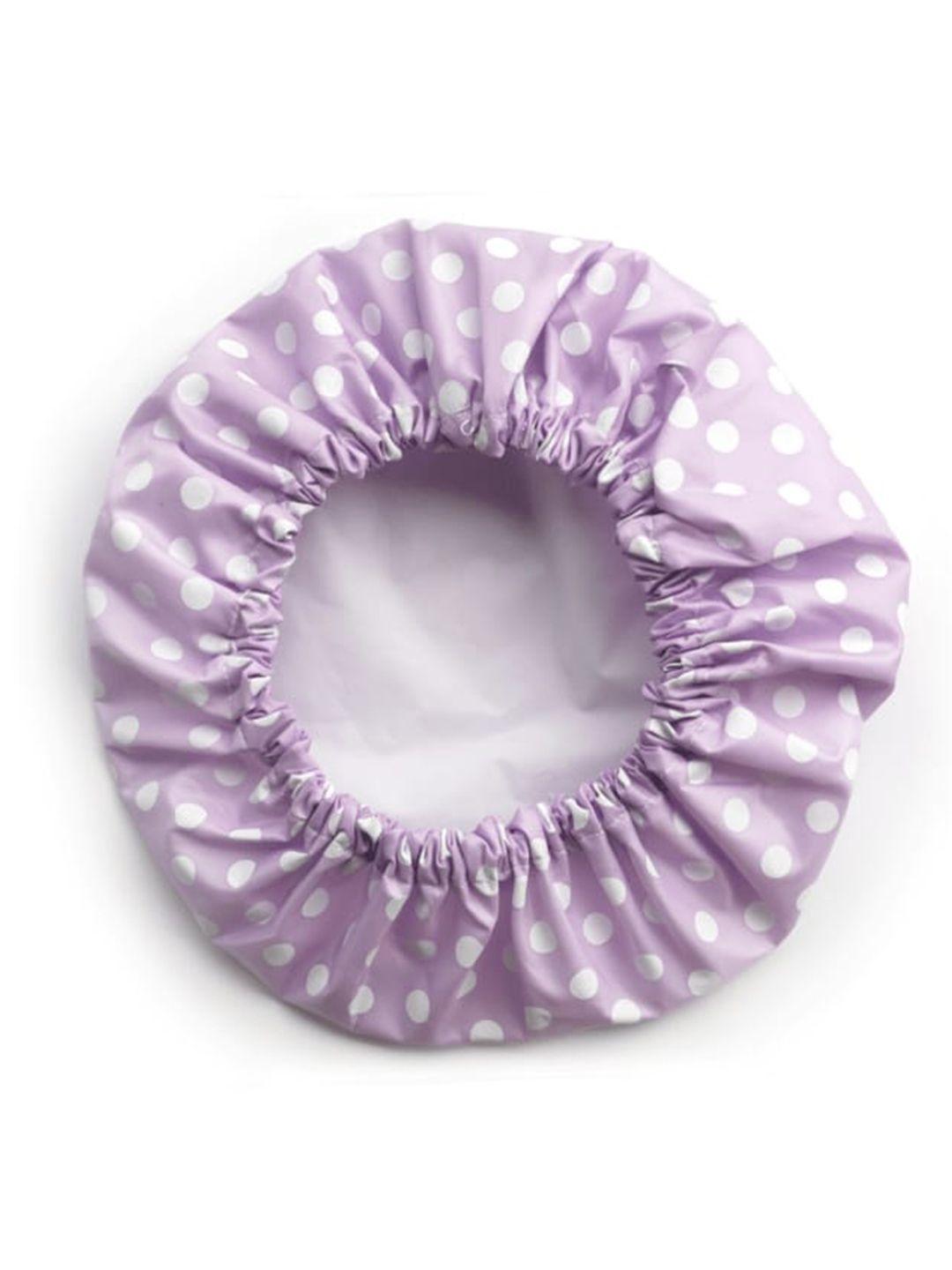 basicare purple & white polka dot printed shower cap