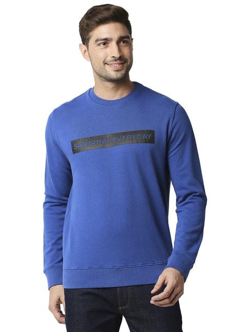 basics blue cotton comfort fit printed sweaters