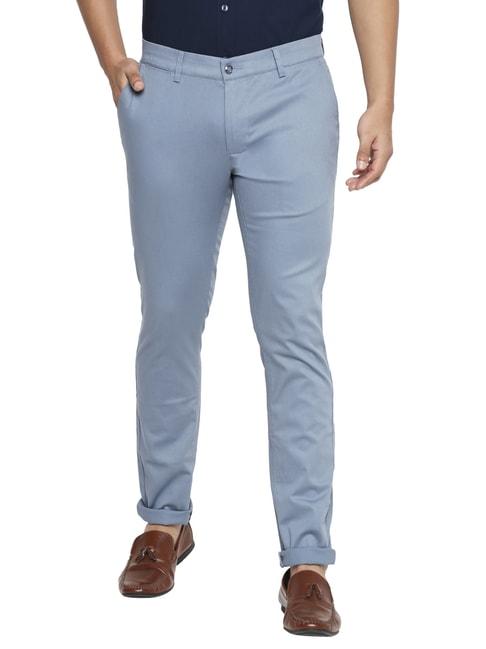 basics blue tapered fit trousers