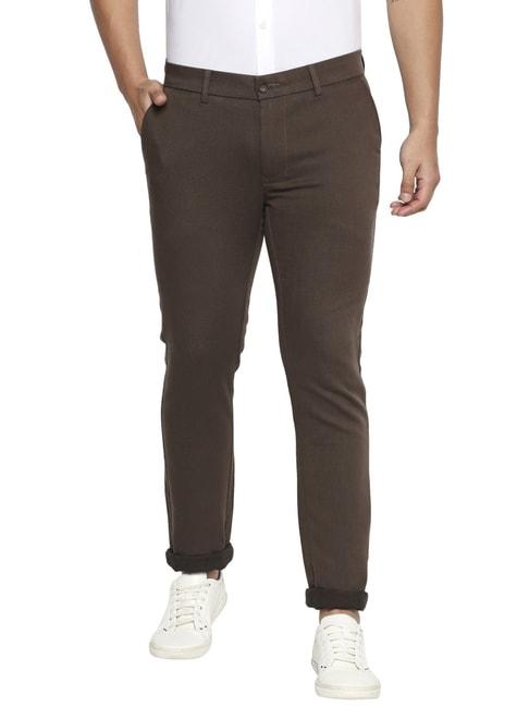 basics brown tapered fit trousers