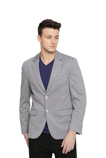 basics dark grey full sleeves notched lapel blazer