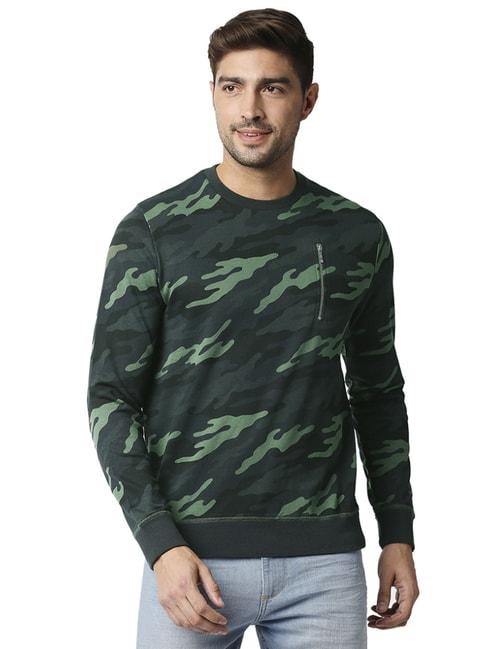 basics green cotton comfort fit camouflage sweaters