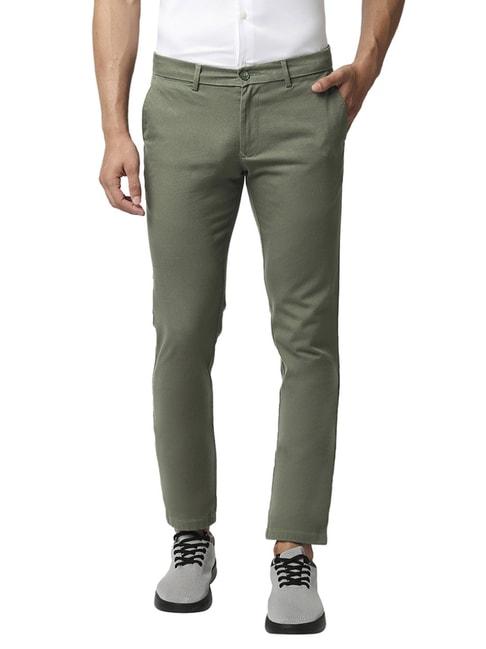 basics green tapered fit self pattern chinos
