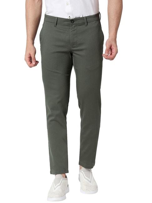 basics grey cotton tapered fit trousers