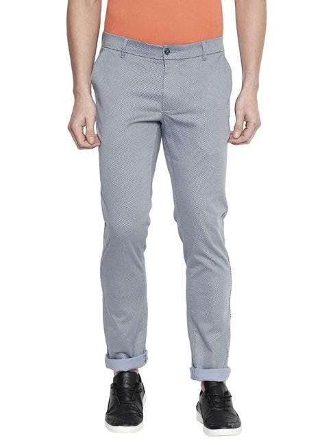 basics grey tapered fit self pattern trousers