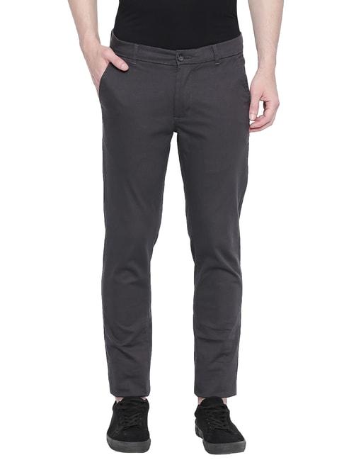 basics grey tapered fit trousers
