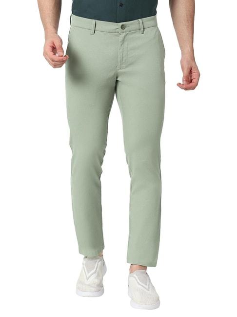 basics mid green cotton tapered fit trousers