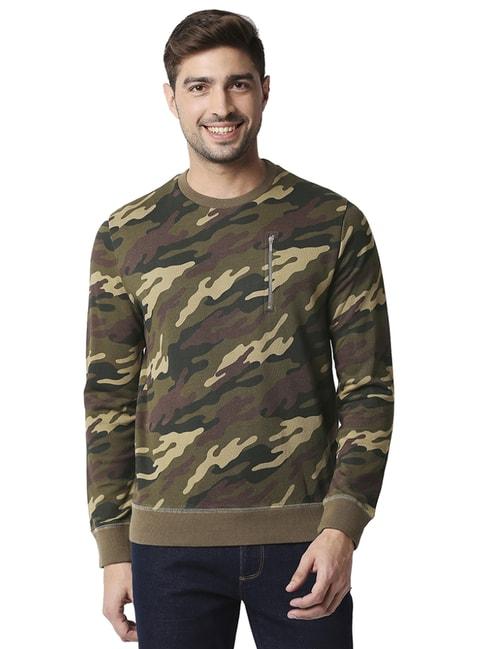 basics olive green cotton comfort fit camouflage sweater