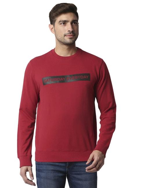 basics red cotton comfort fit printed sweaters