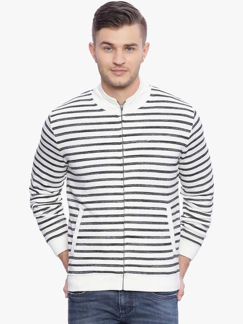 basics white & black slim fit striped jacket