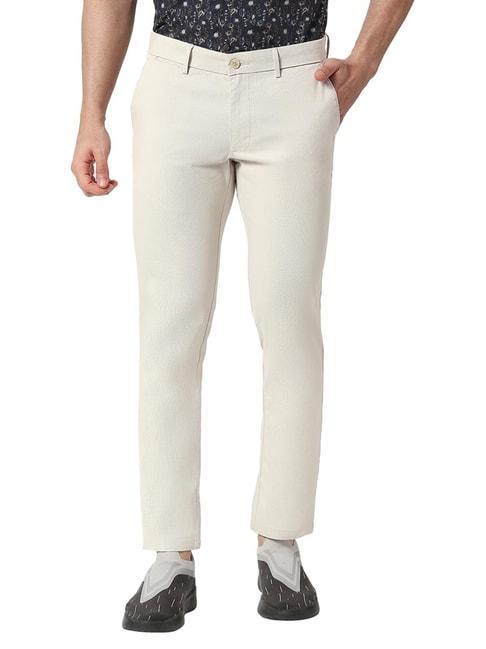 basics white cotton tapered fit trousers