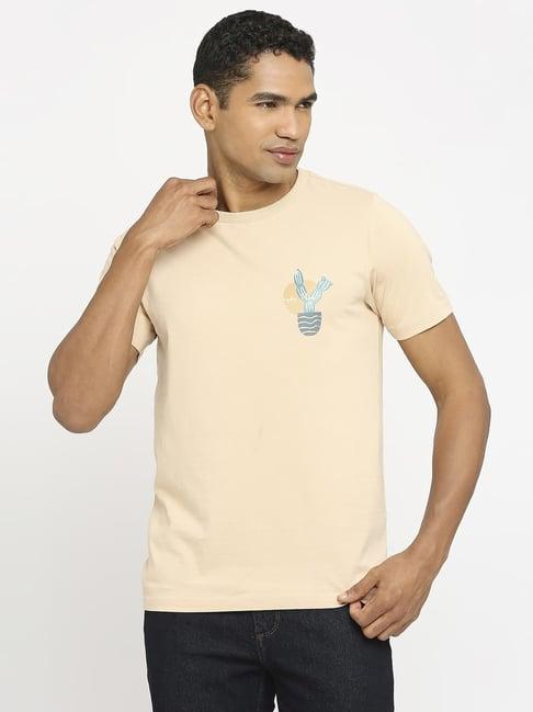 basics beige cotton muscle fit t-shirt