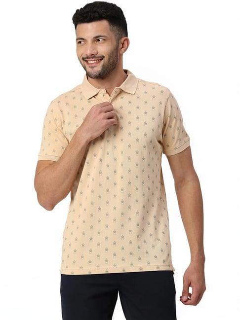 basics beige muscle fit printed polo t-shirt