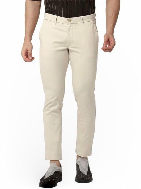 basics beige tapered fit texture trousers