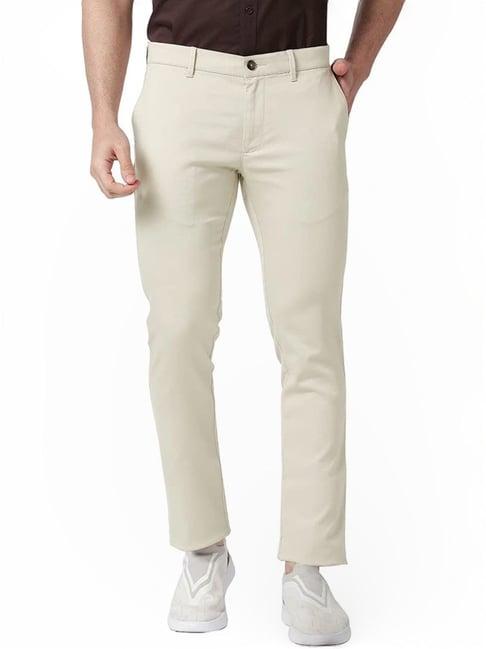 basics beige tapered fit texture trousers