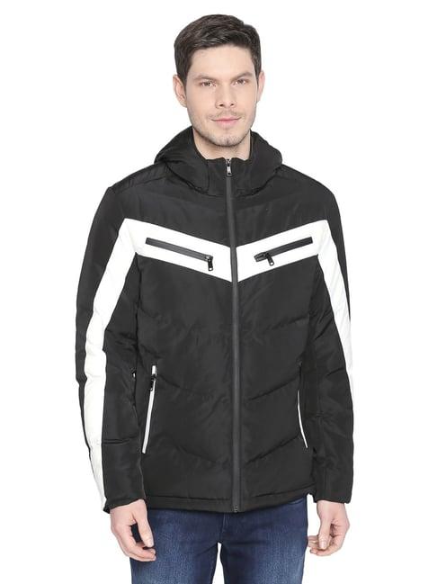 basics black & white slim fit colour block hooded jacket