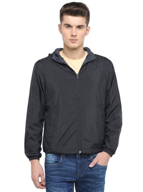 basics black comfort fit hooded jacket