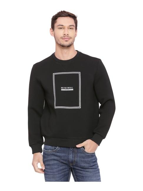basics black cotton slim fit printed sweater