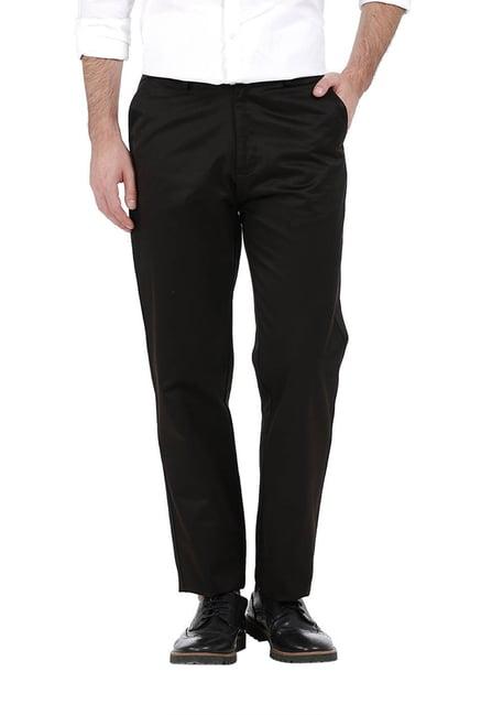 basics black mid rise comfort fit solid trousers