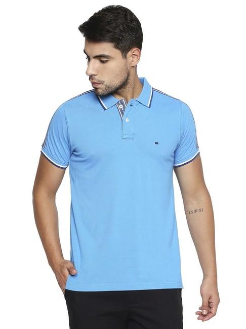 basics blue slim fit striped polo t-shirt