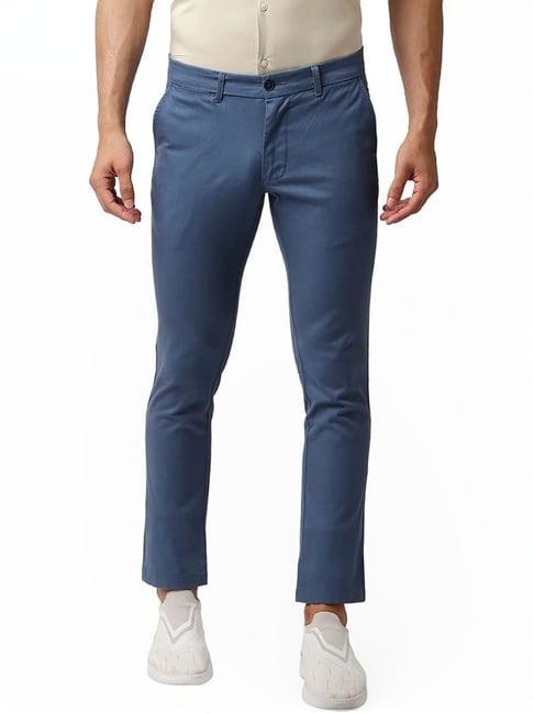 basics blue tapered fit trousers