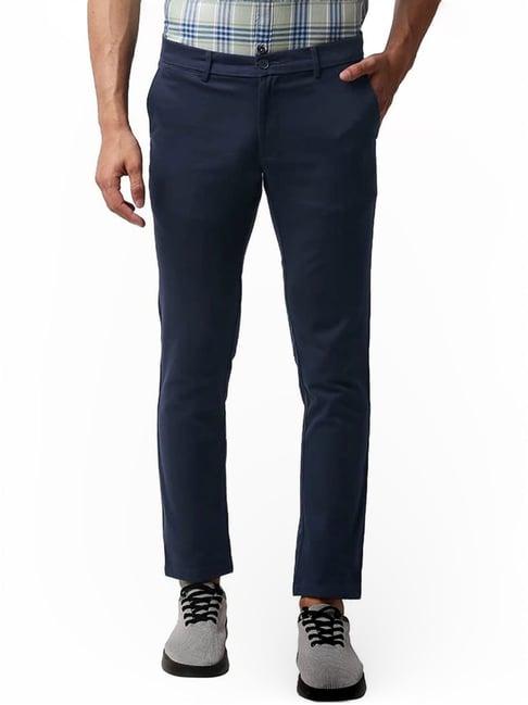 basics blue tapered fit trousers