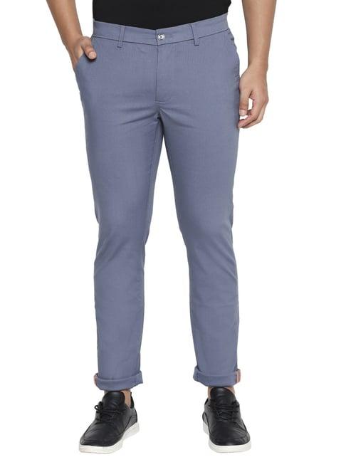 basics blue tapered fit trousers