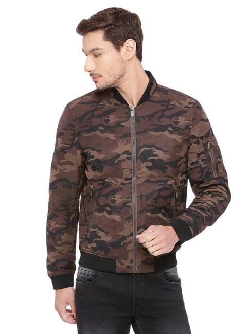 basics brown comfort fit camouflage jacket