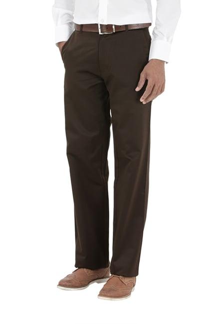 basics brown comfort fit trousers
