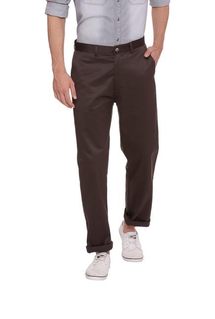 basics brown comfort fit trousers